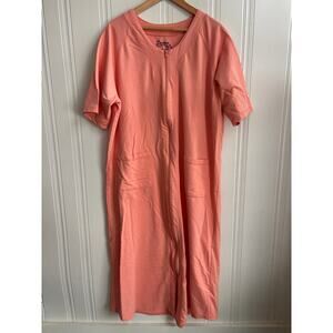 Dreams & Co Short Sleeve Sleeper House Coat Peach PInk Women's Large Full Zip